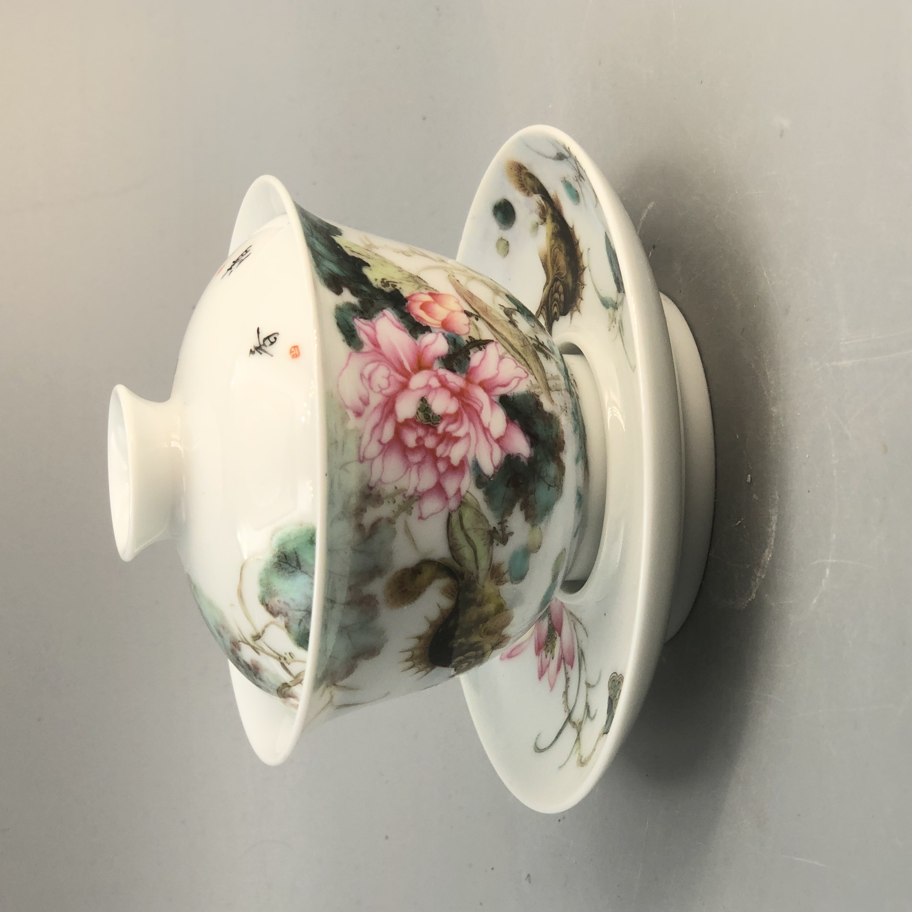 【景德】元煦 粉彩重工荷花盖三才盖碗 陶瓷yxy0047