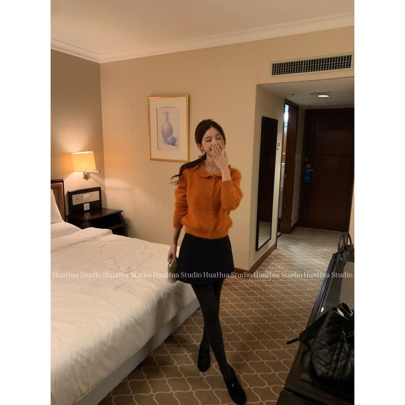 【花花】绒绒暖冬~韩系兔毛精致翻领宽松自带柔光显瘦针织毛衣