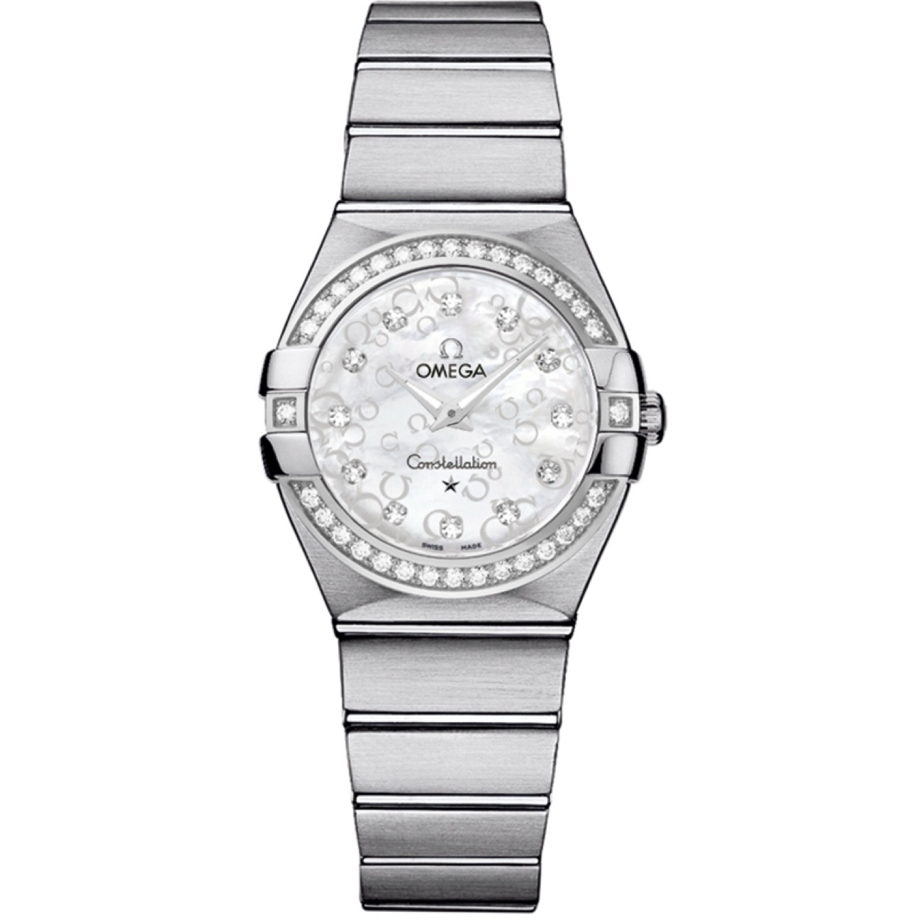 全新未使用 Omega/欧米茄 星座系列/女表/27mm/贝母/满钻/石英