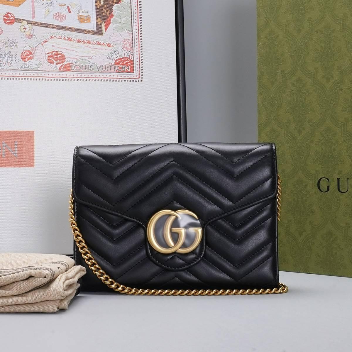95新 GUCCI/古驰 【诗诗一口价】马蒙woc v纹黑色/