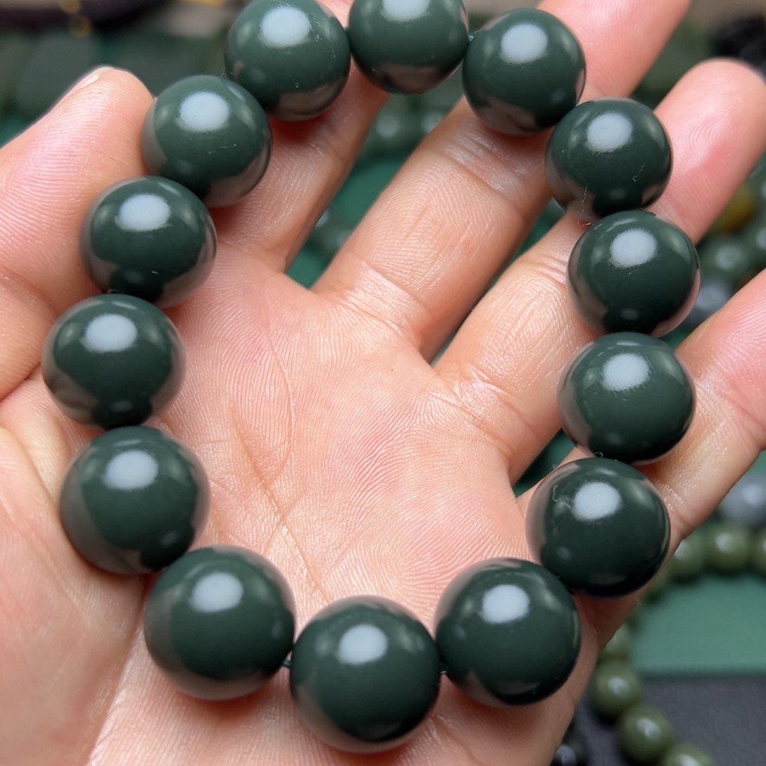 和田玉手链未镶嵌黑青蓝调卡16