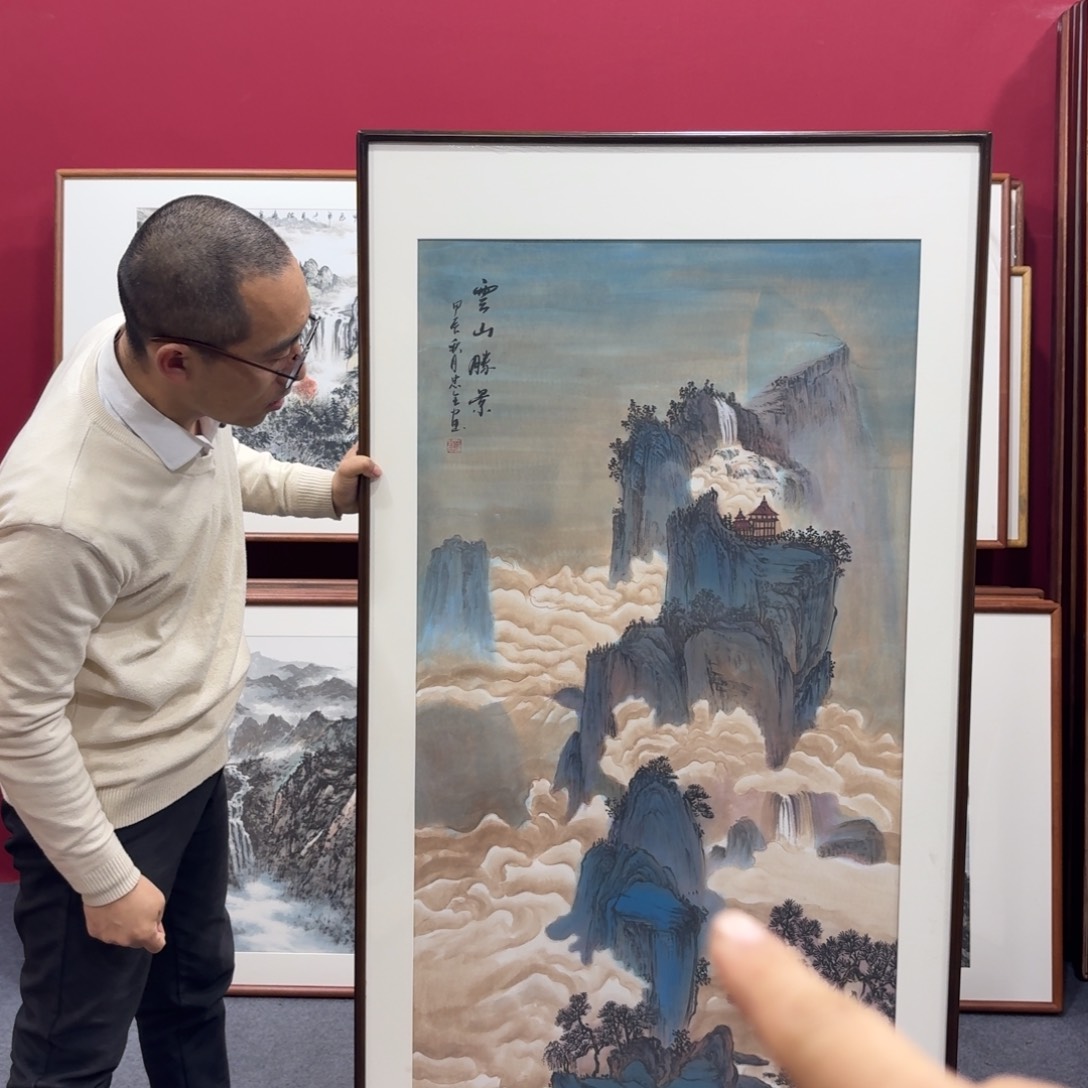 国画手绘作品带框160成80