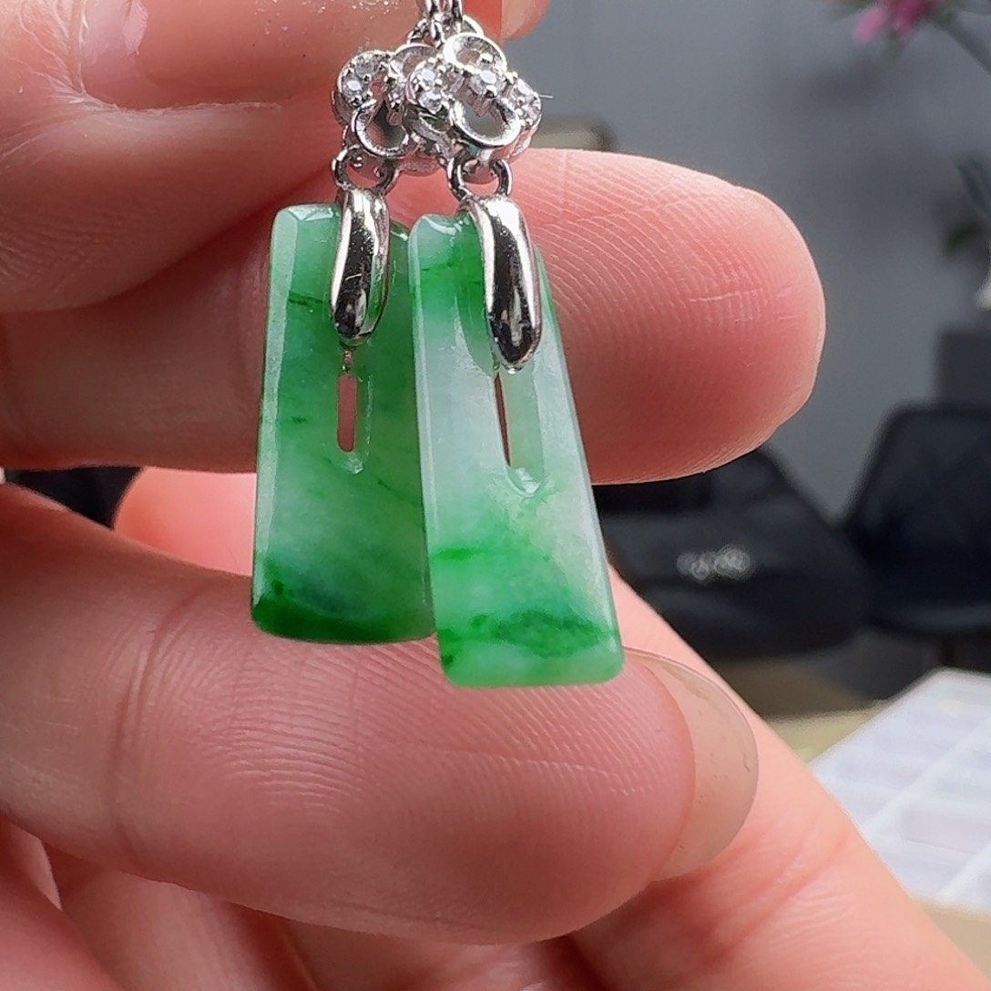 翡翠耳饰银S925镶嵌天然