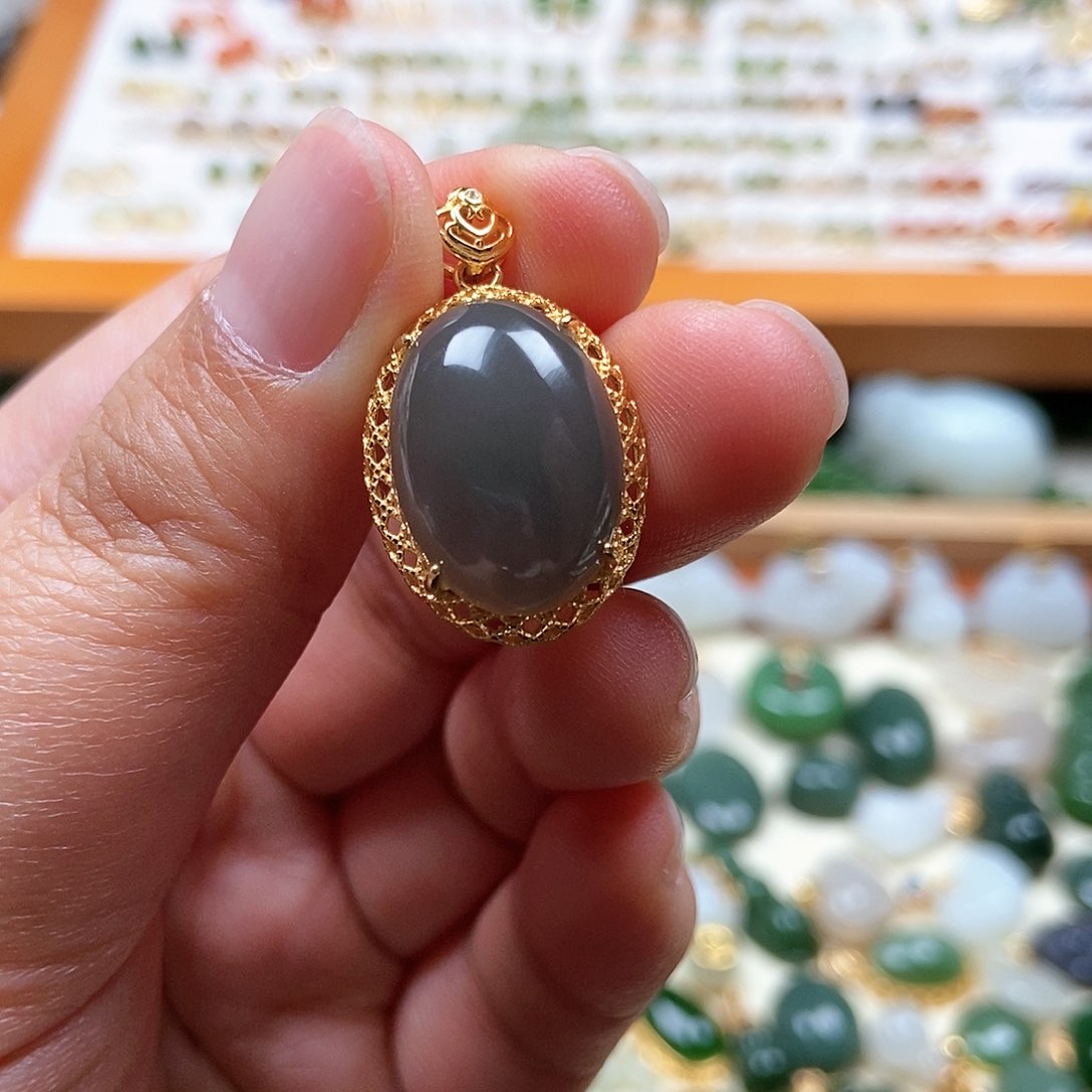 和田玉银S925镶嵌吊坠(不含链)