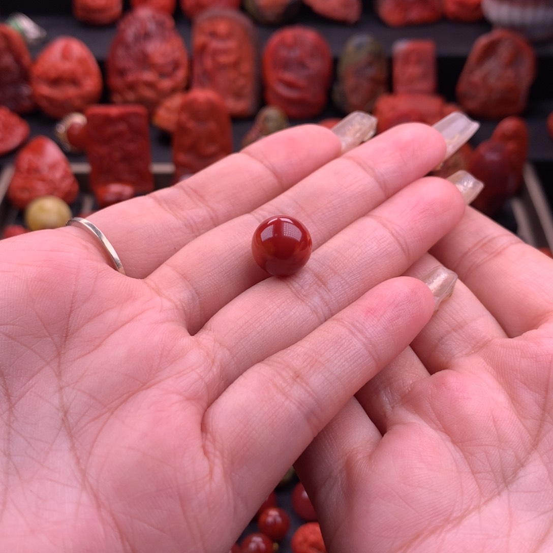 南红玛瑙南红川料原矿圆珠11.3mm未镶嵌