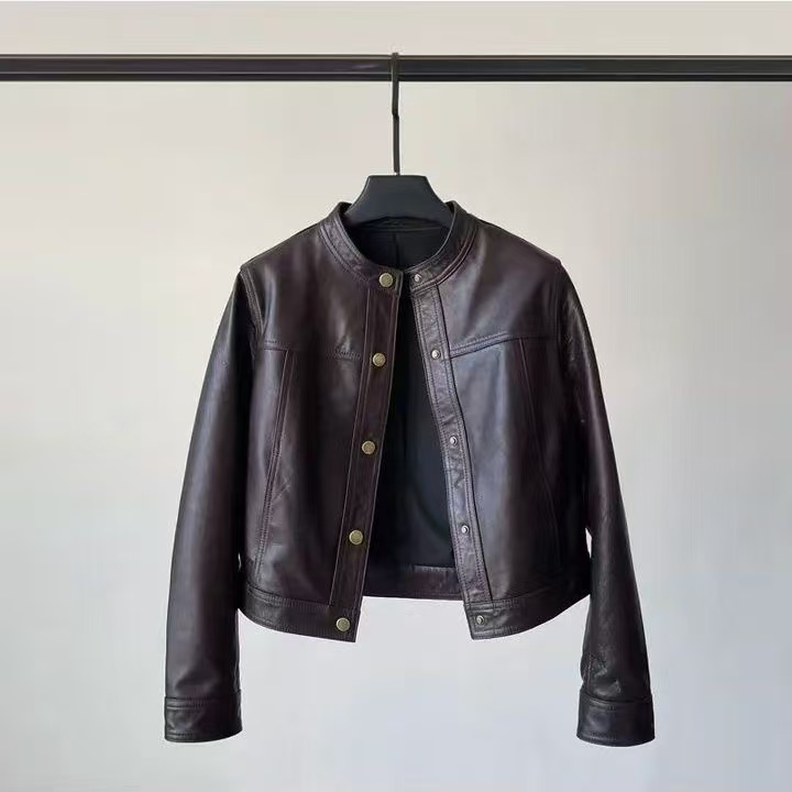 【原单正品】皮衣女外套秋装短款时尚休闲百搭女士黑色立领