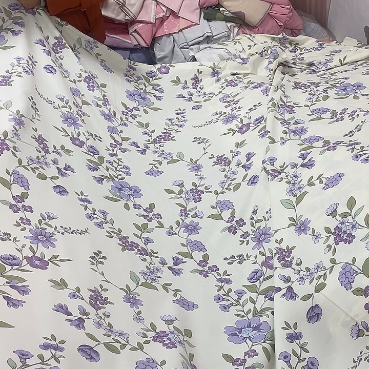 莫代尔纤维长绒棉米色紫碎花4米