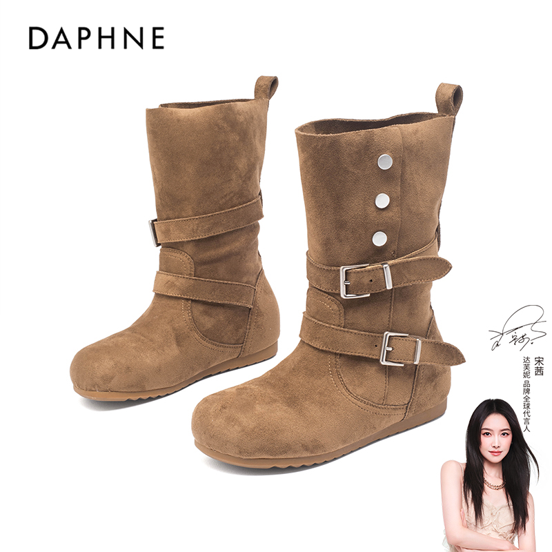 Daphne/达芙妮复古欧美风短筒百搭秋冬女鞋套筒马丁靴经典森系女