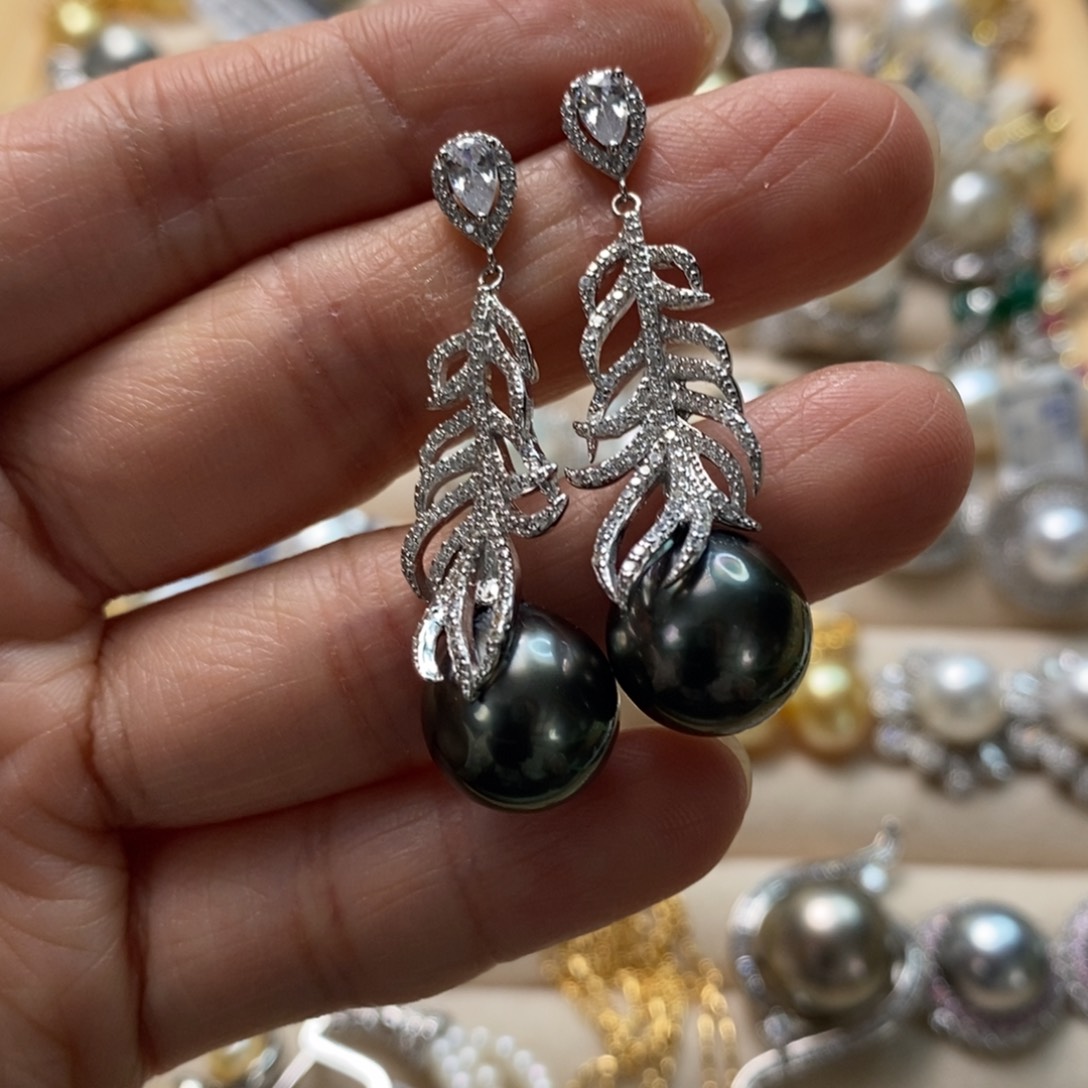 海水珍珠耳饰银S925镶嵌