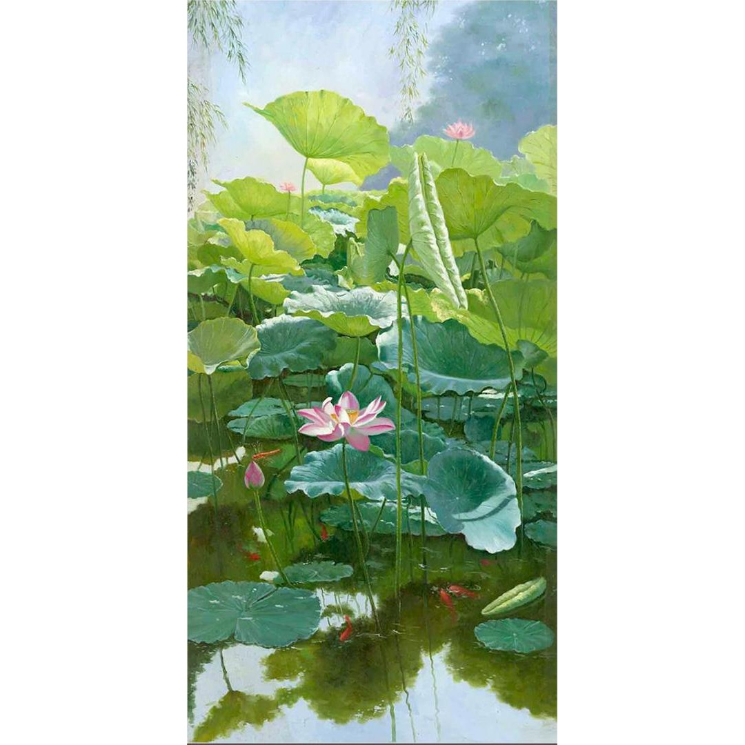 【荷花】寓意：荷荷美美  装饰画 油画客厅玄关办公室茶室挂画