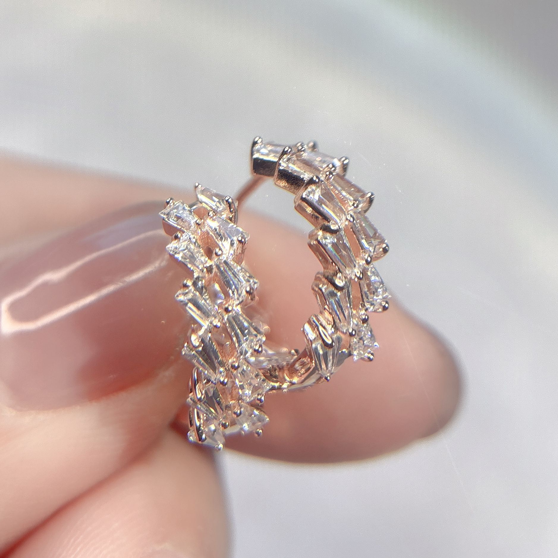 925银合成锆石耳饰 银925耳环耳钉玫瑰金色镶嵌耳扣精致礼物