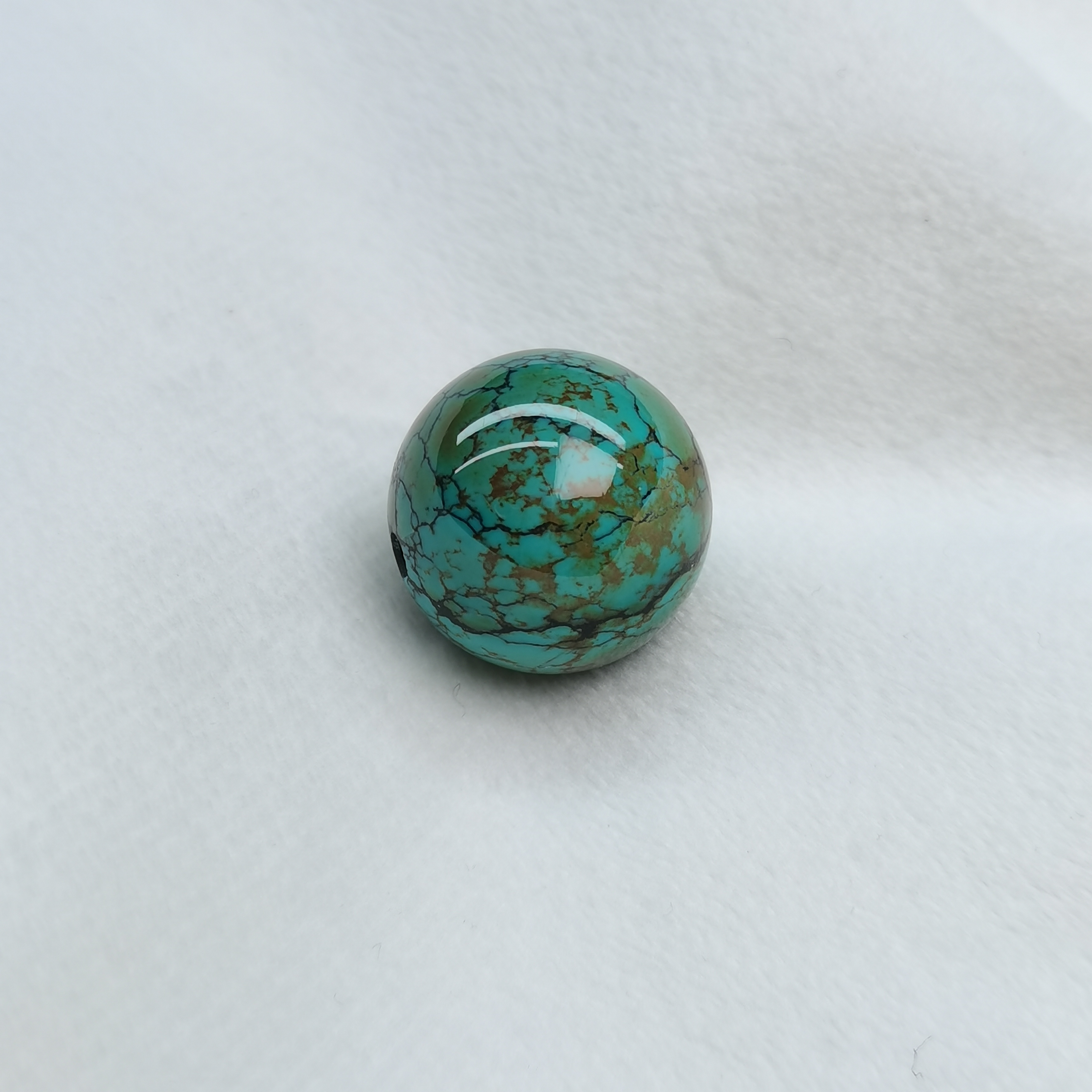 原矿高瓷特色绿松石油绿炫彩网花个性时尚圆珠 直径18.2MM 重8.8g