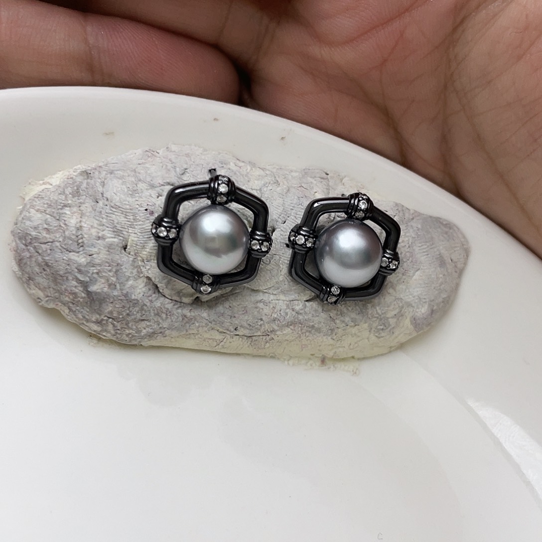 海水珍珠耳饰银S925镶嵌