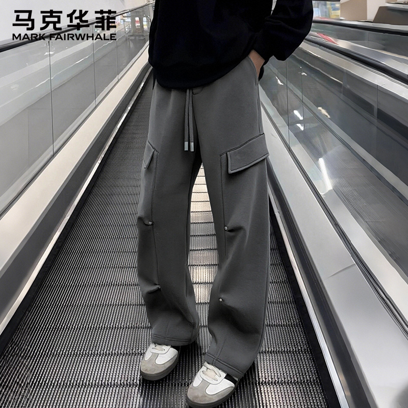 马克华菲美式工装裤男加绒冬季新款宽松直筒长裤子男弯刀休闲裤女