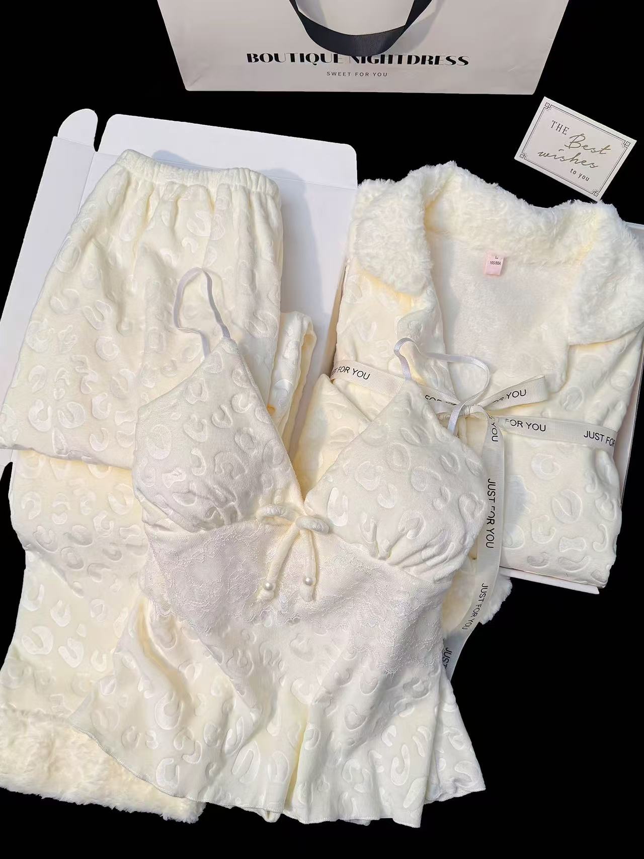 冬季清沧【海岛绒-吊带三件套】加厚保暖睡衣女时尚家居服