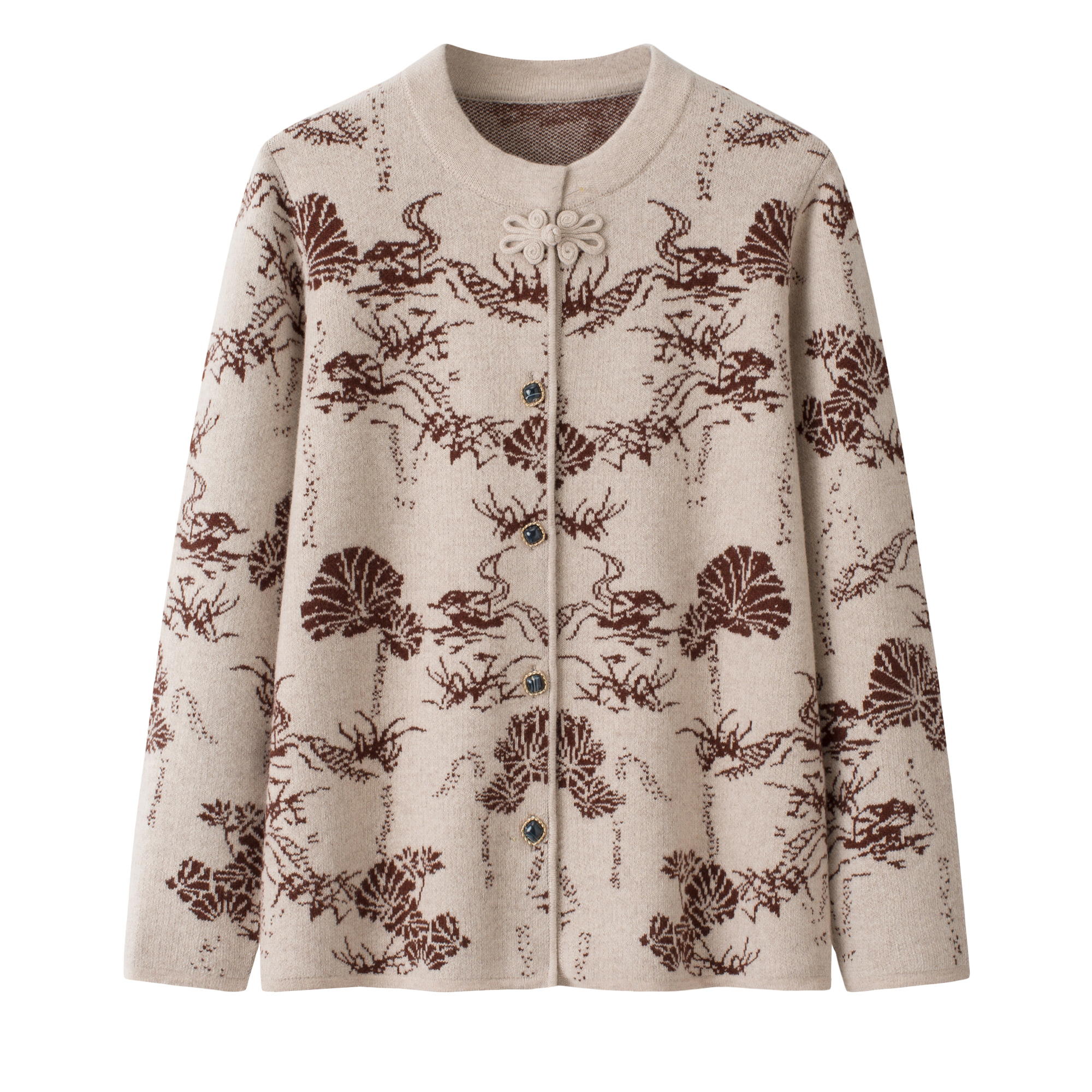 冬季中老年气质妈妈半高领加厚保暖纯羊毛衫开衫盘扣宽松大码毛衣