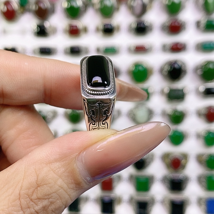 【闪购商品】银S925镶嵌戒指玛瑙/玉髓龙*