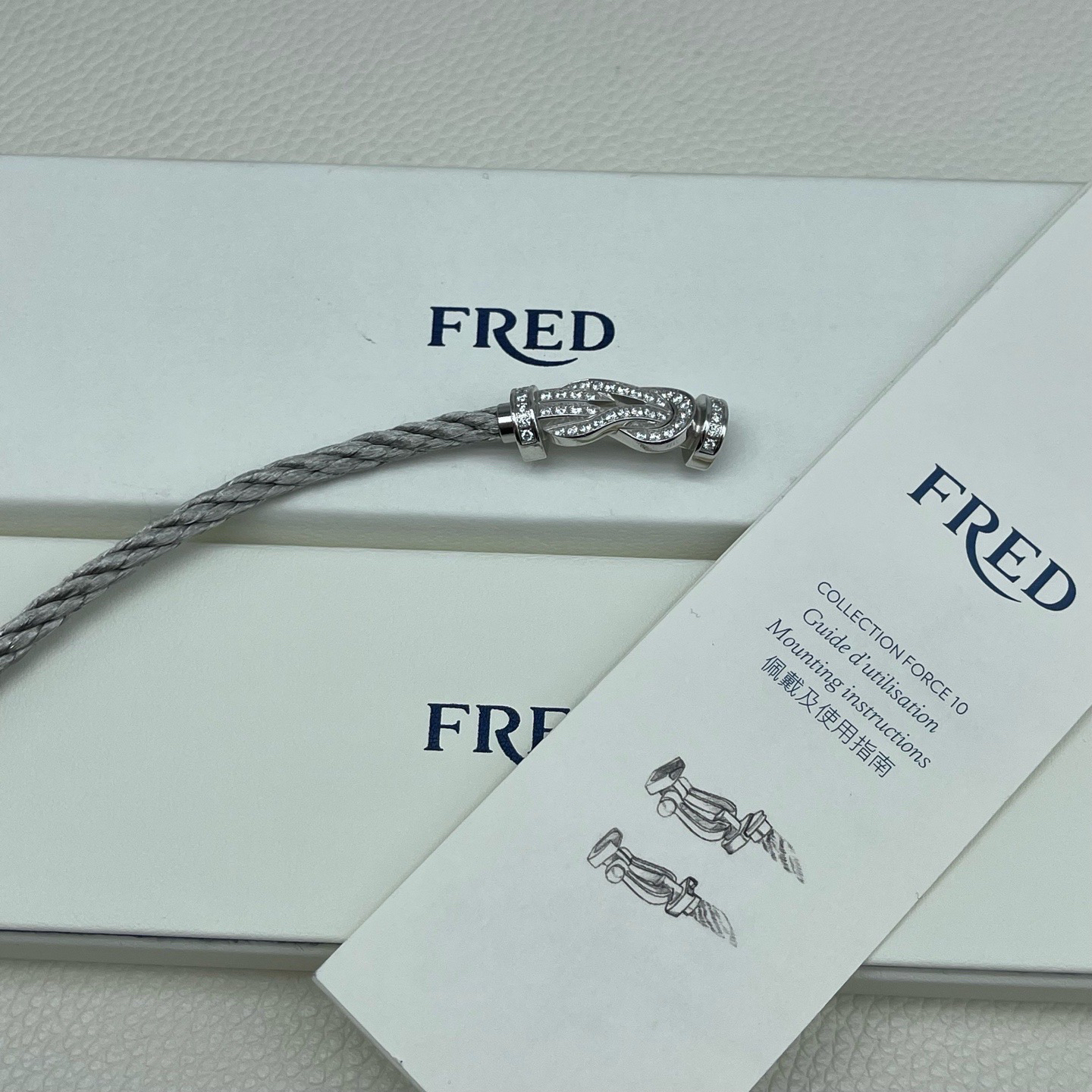 99新 FRED/斐登 22年全套8字扣infinie白金满钻大号手链+16码银色