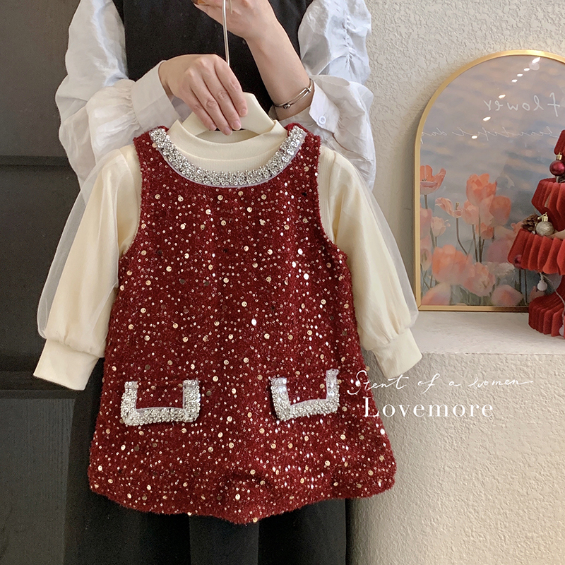 【本妈】24冬”甜心布蕾"女童加绒上衣+无袖加绒亮片连衣裙X261 29’9