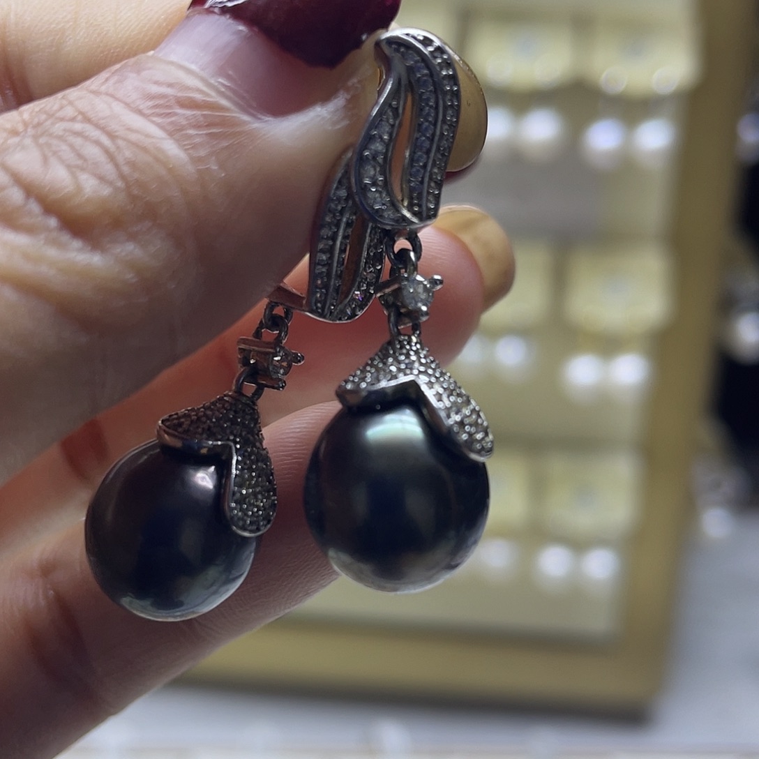 耳饰银S925镶嵌海水珍珠