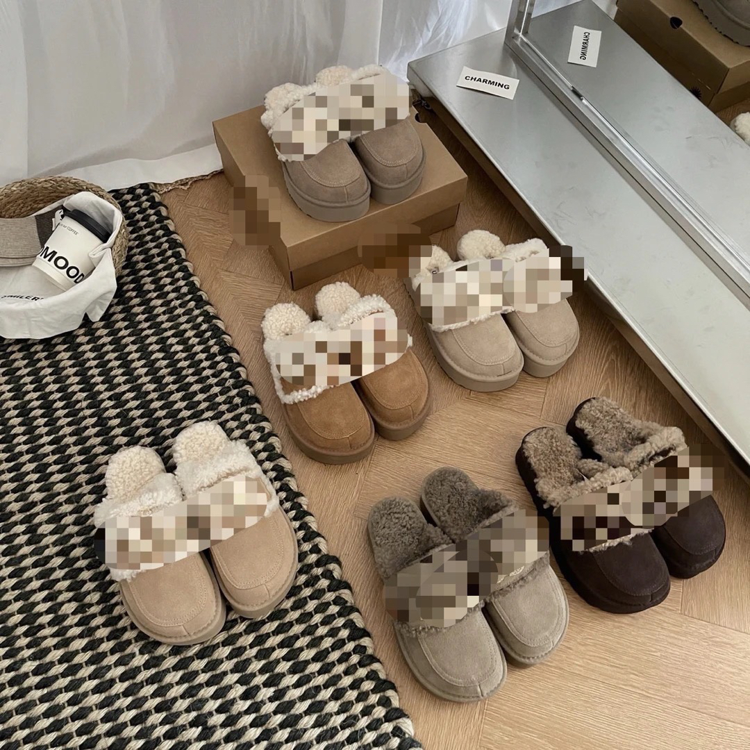 河南桑坡发货真皮真毛厚底羊羔毛拖鞋时尚百搭包头半拖超百搭