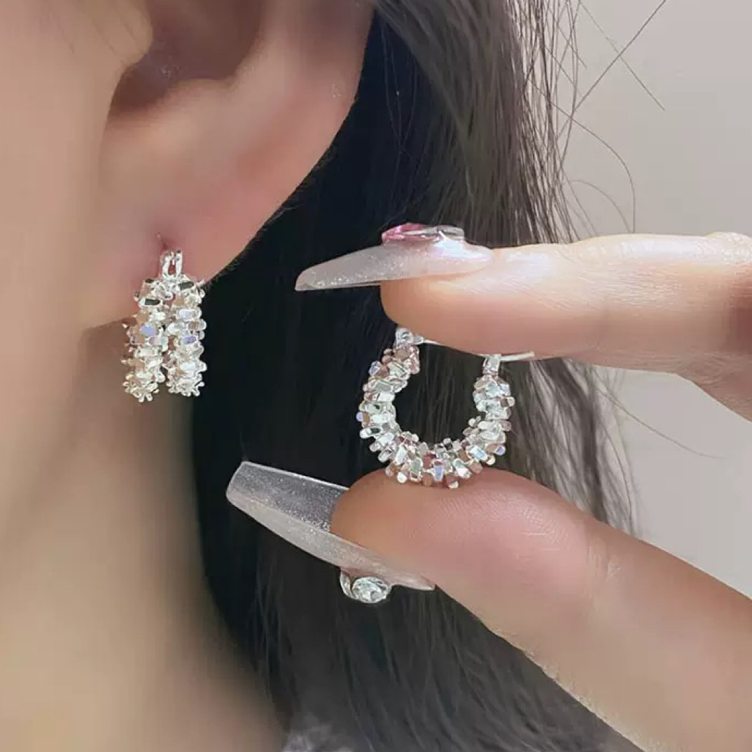 铜合金耳饰 双层碎银子耳圈耳环女 小众设计高级感圈圈耳饰