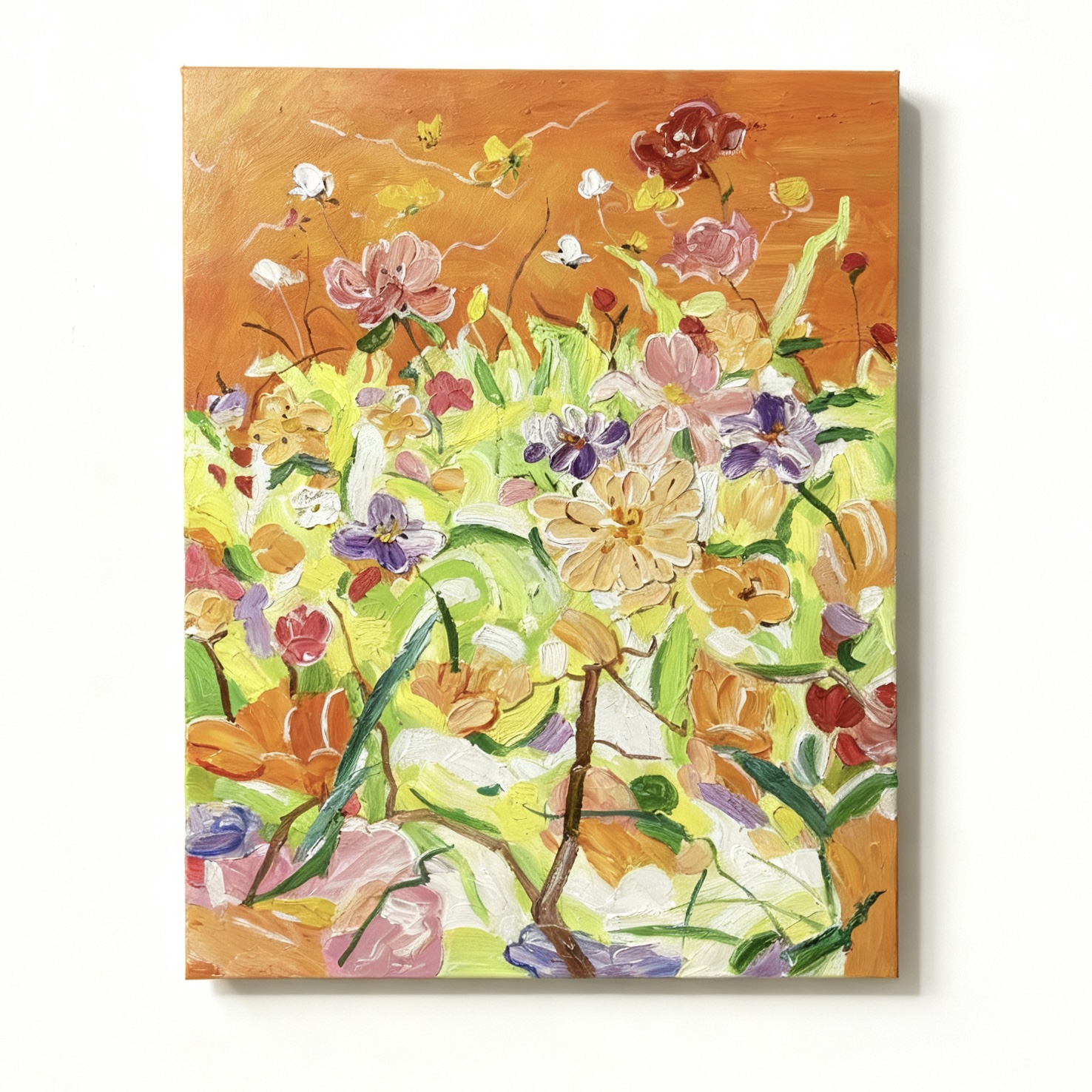 橙意满满/60*80多巴胺法式艺术抽象花卉/肌理感奶油风装饰画