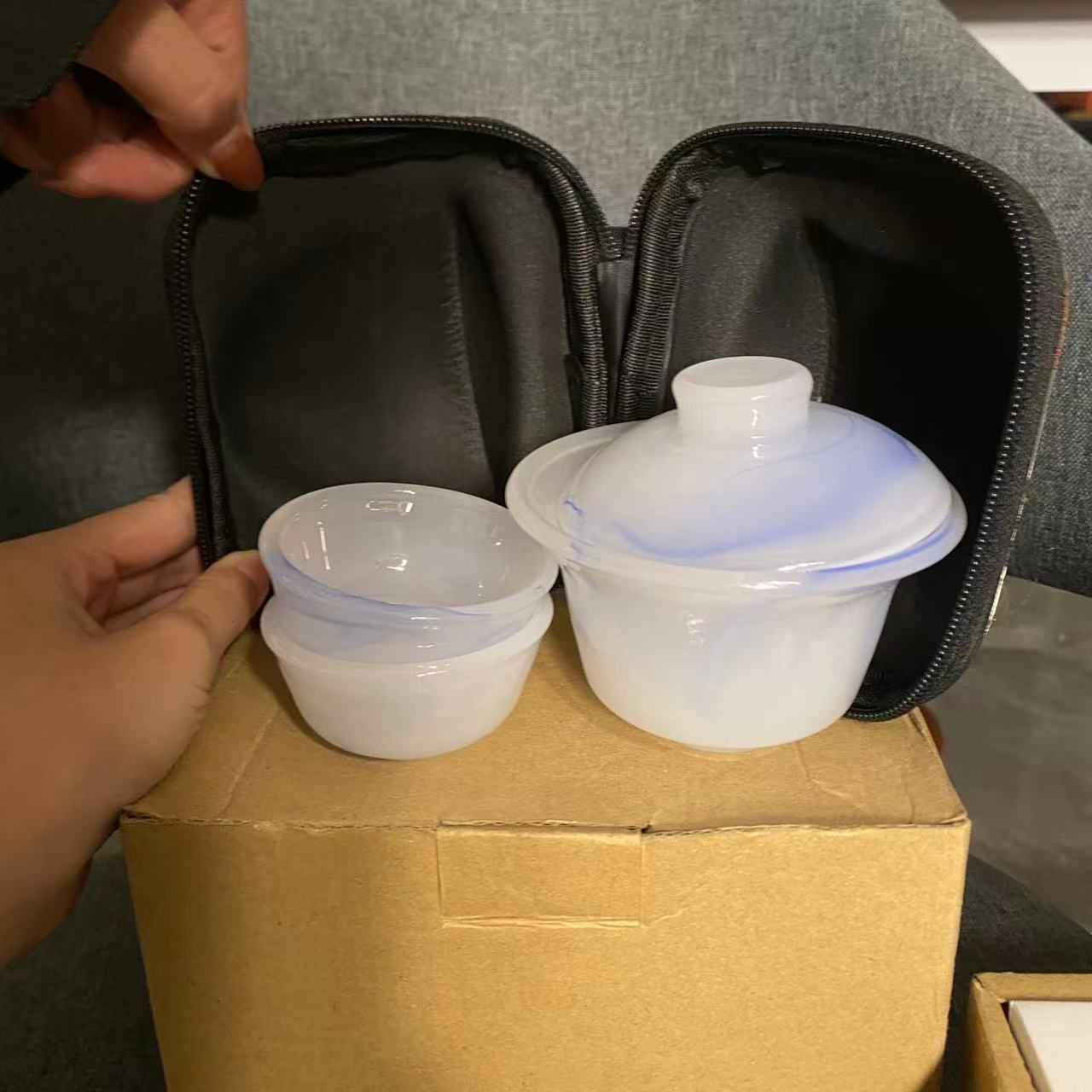 手工琉璃盖碗飘蓝旅行套A280