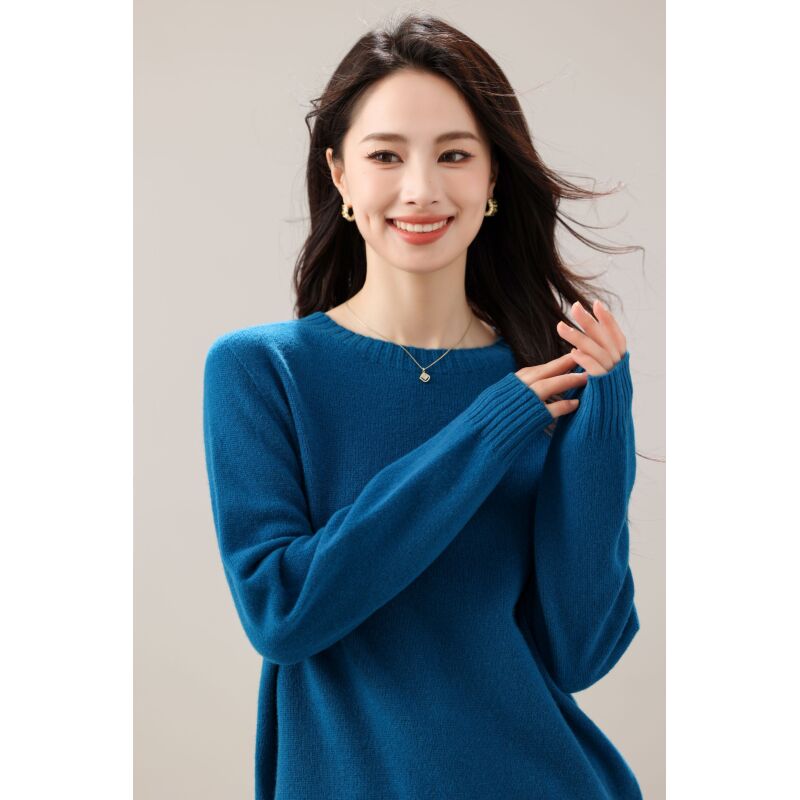 100%纯羊毛衫女圆领套头毛衣2025秋冬短款宽松针织打底衫百搭