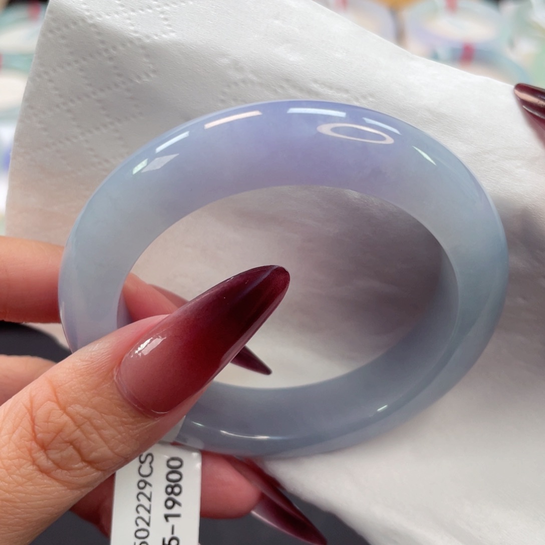 未镶嵌手镯翡翠43号52.5厚装细腻莫奈蓝紫微瑕放漏