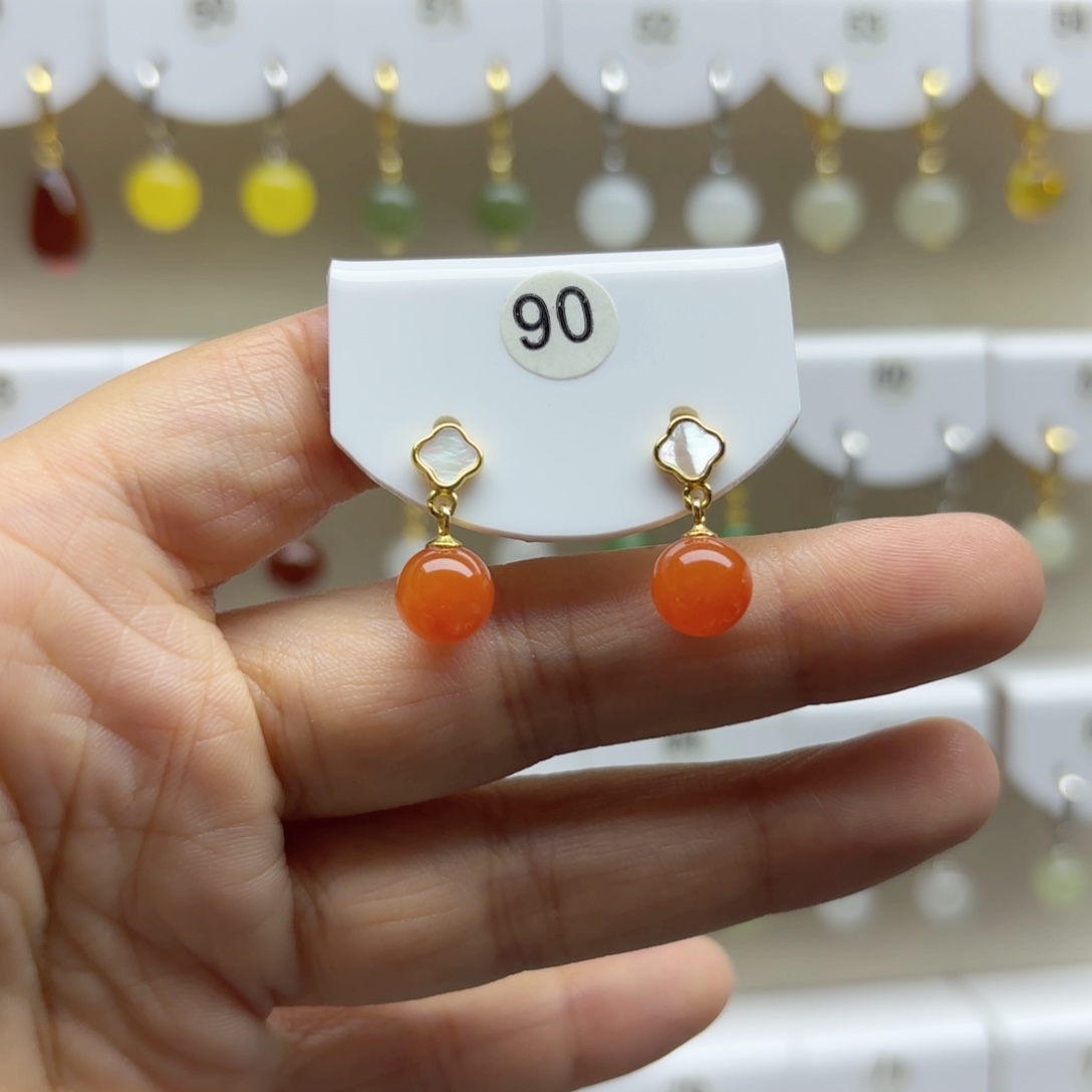 银S925镶嵌南红玛瑙耳饰