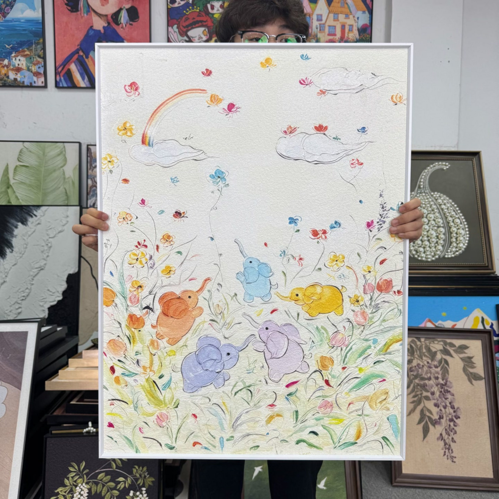 小象花卉抽象风格客厅玄关沙发奶油风艺术挂画6080装饰画G102