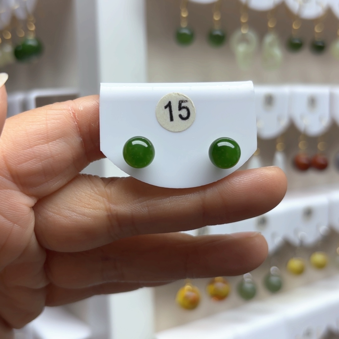 和田玉耳饰18K金镶嵌