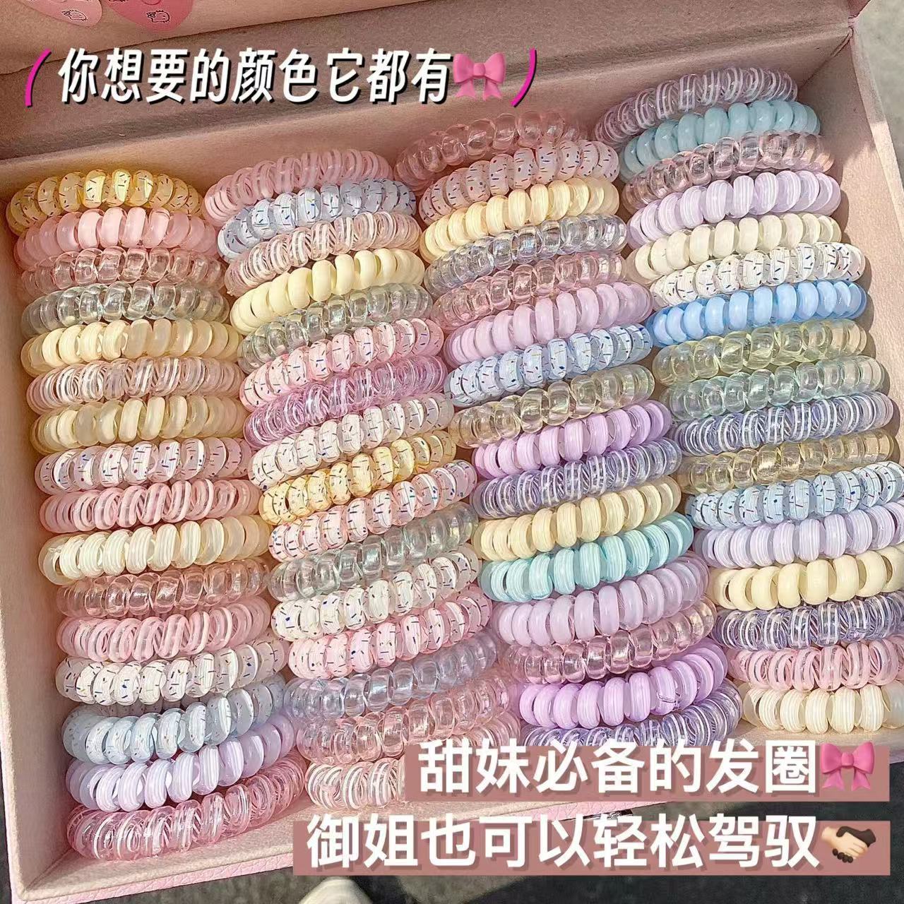 高品质电话线发圈高弹力波点发绳夏天头绳女发饰耐用无痕塑料薄荷