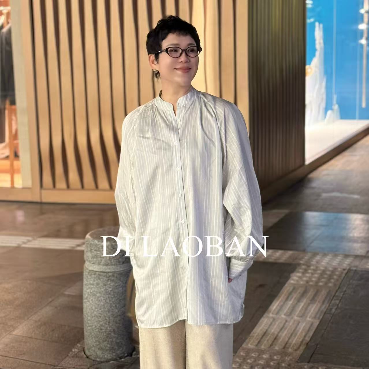 H·G【日系衬衫】1393  新款百搭日系竖条纹翻领宽松慵懒衬衫