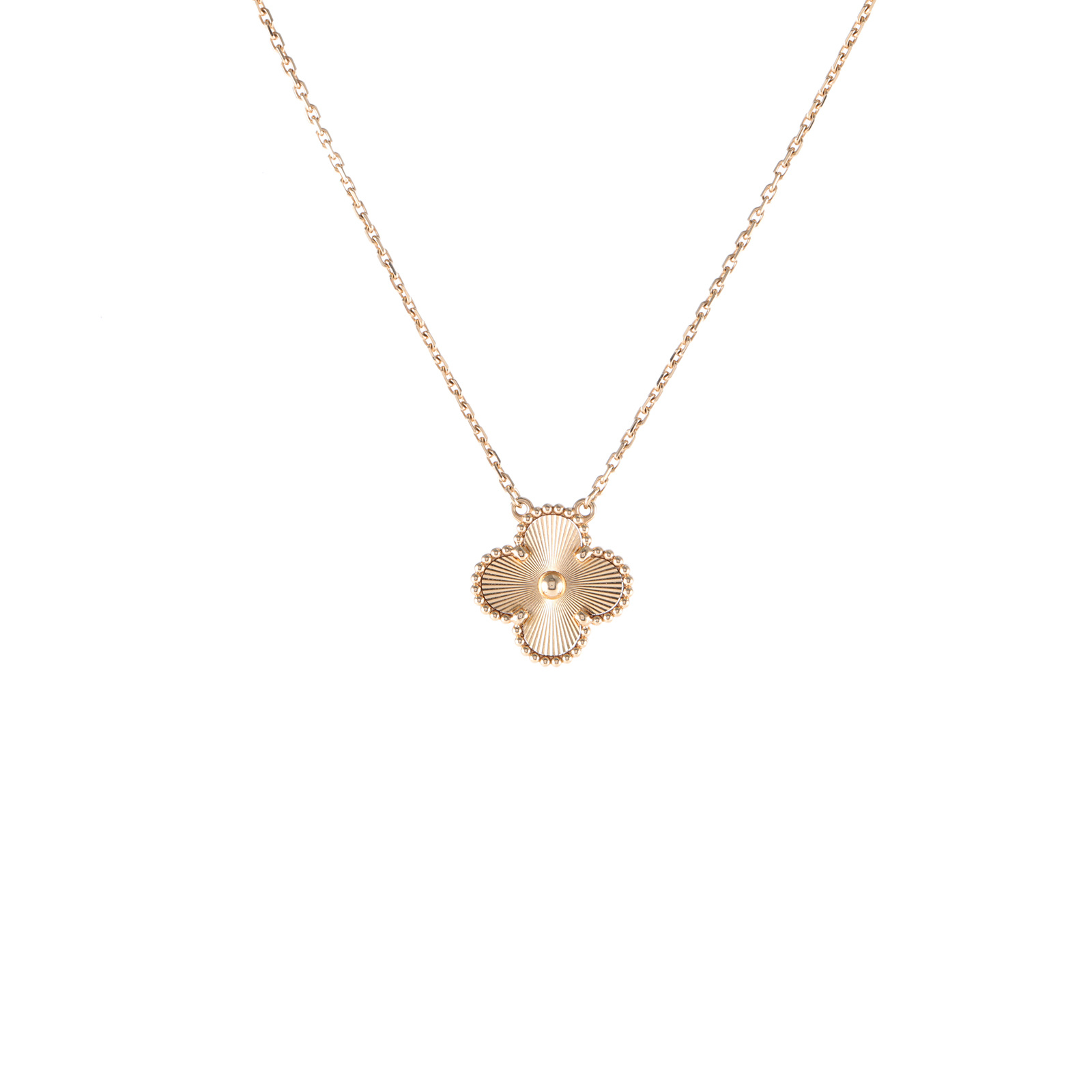 95新 梵克雅宝 -100活动小花攀攀中号单花项链 镭射 18K黄金