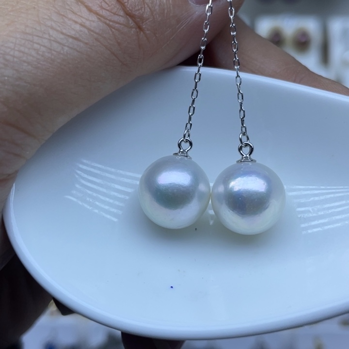 淡水珍珠银S925镶嵌耳饰