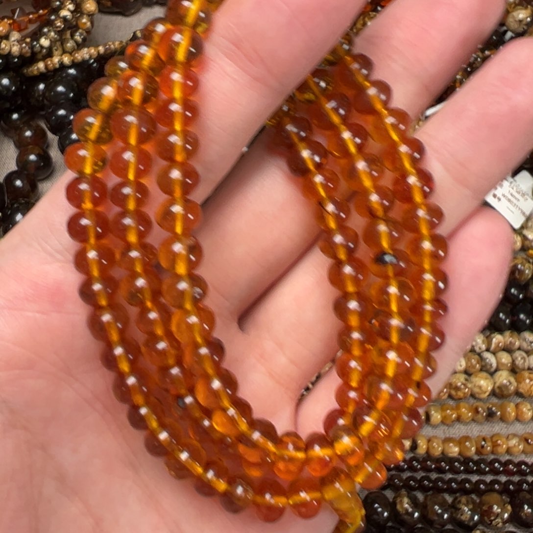 琥珀手链未镶嵌抚顺琥珀6mm好二级项链