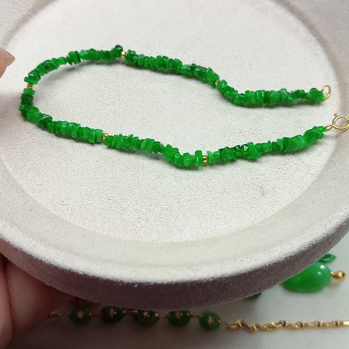 翡翠18K金镶嵌手链天然缅甸翡翠A货