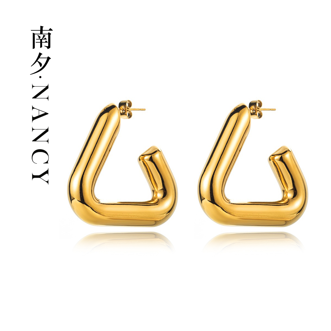 铜合金耳饰 欧美ins夸张个性光面空心三角形耳环时尚小众N10451