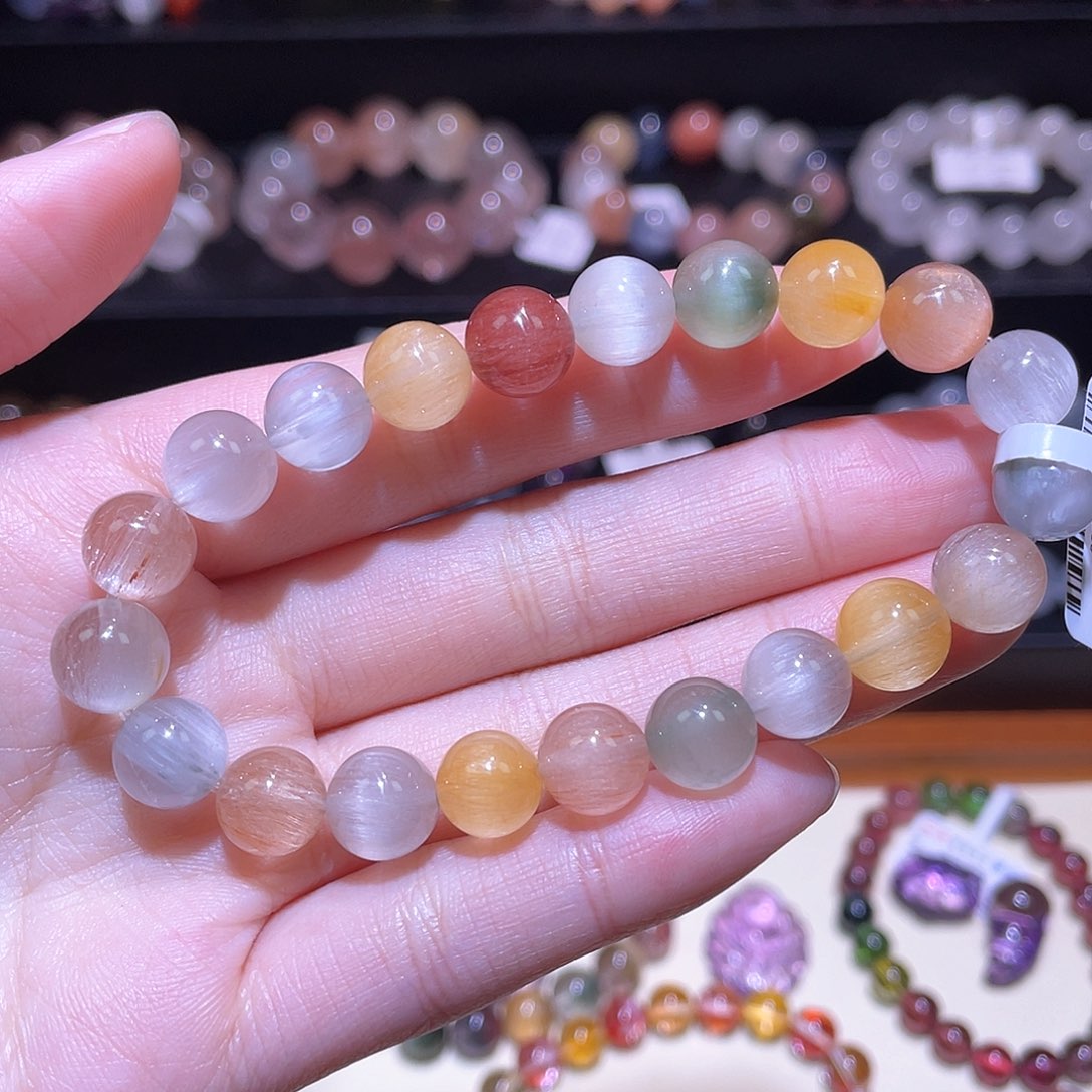 水晶手链未镶嵌兔毛手链，晶体通透9+