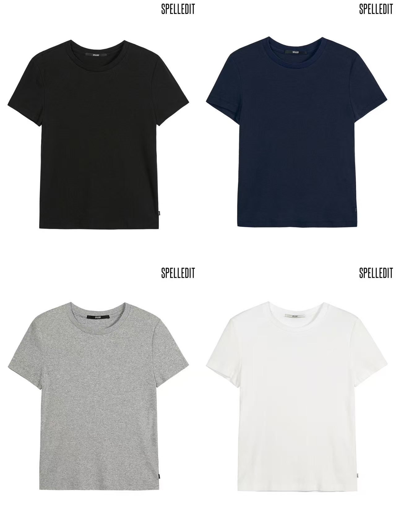 SPELLEDIT2025秋季新品经典罗纹T恤纯色休闲简约百搭圆领打底上衣