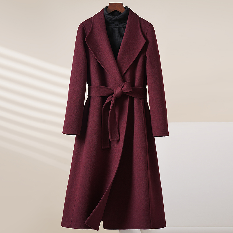 安可拉红色双面羊绒大衣女长款2025年新款高级感秋冬季羊毛外套