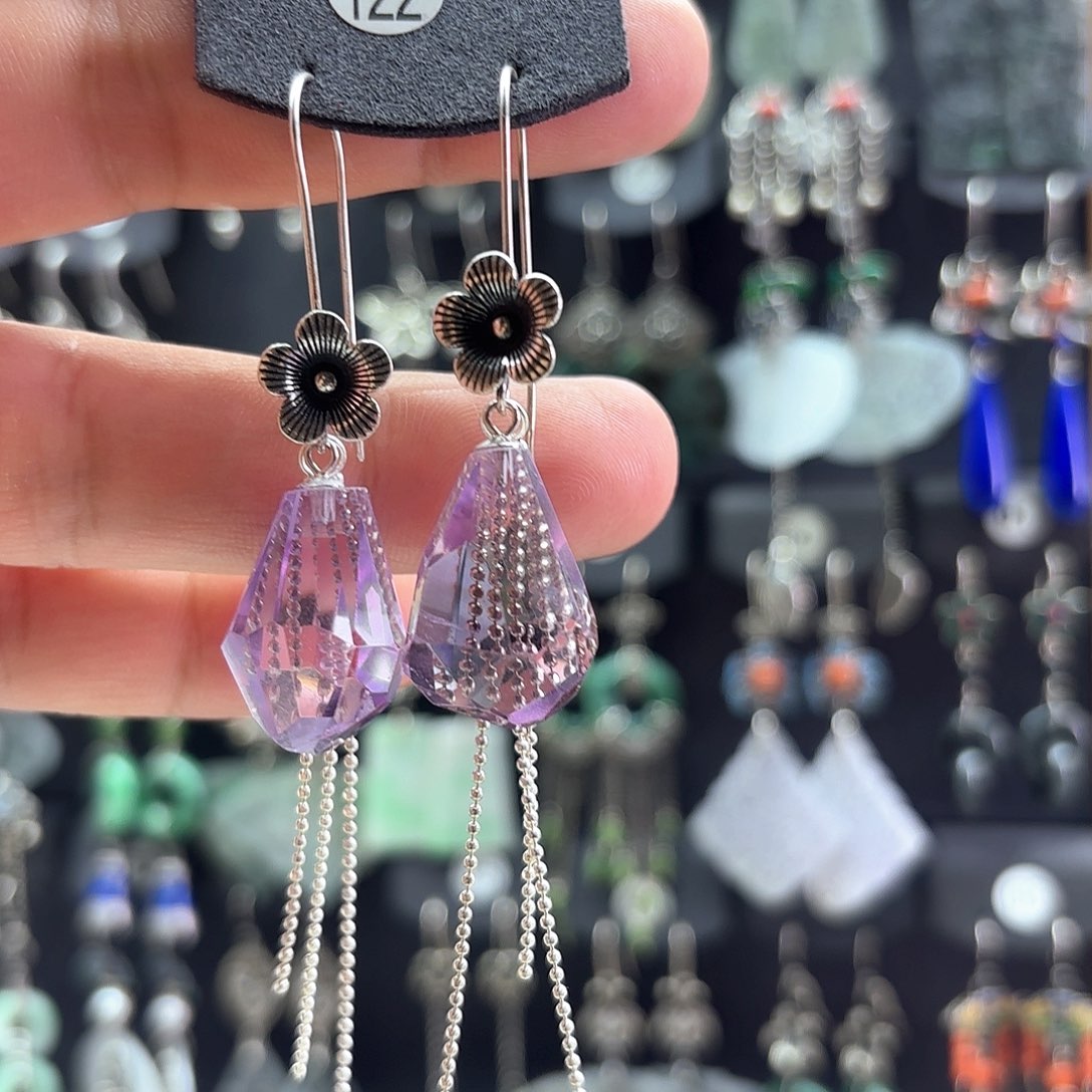 紫晶耳饰银S925镶嵌?***?