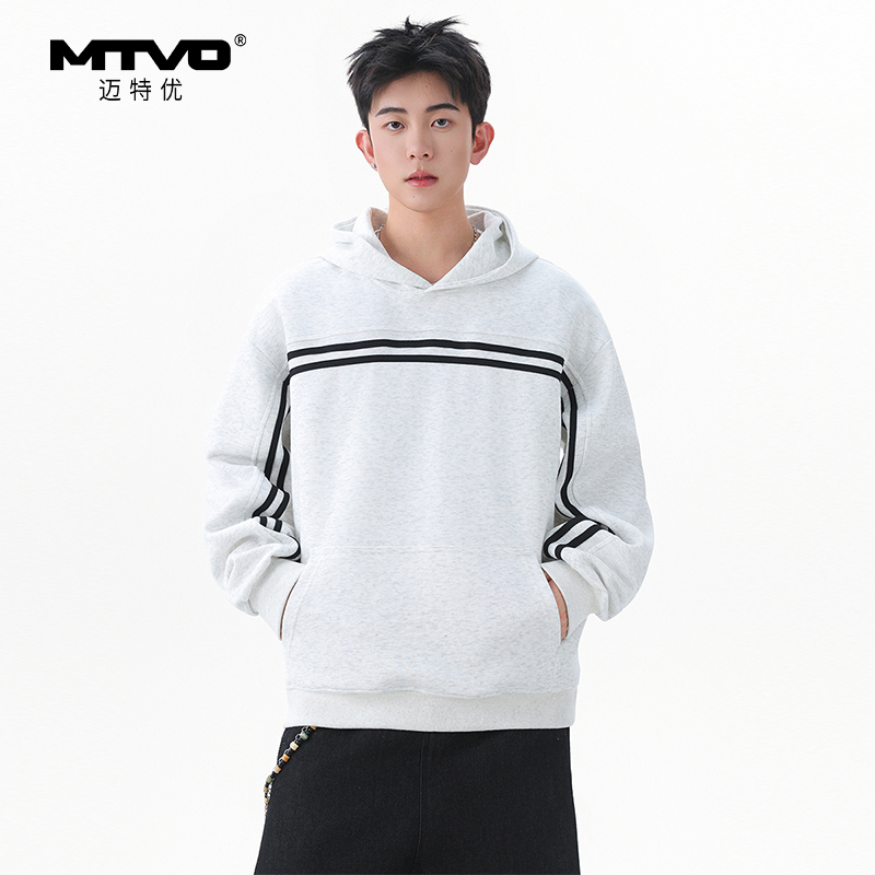 MontVoo/迈特优冬季连帽撞色款几何时尚秋冬休闲长袖卫衣6855