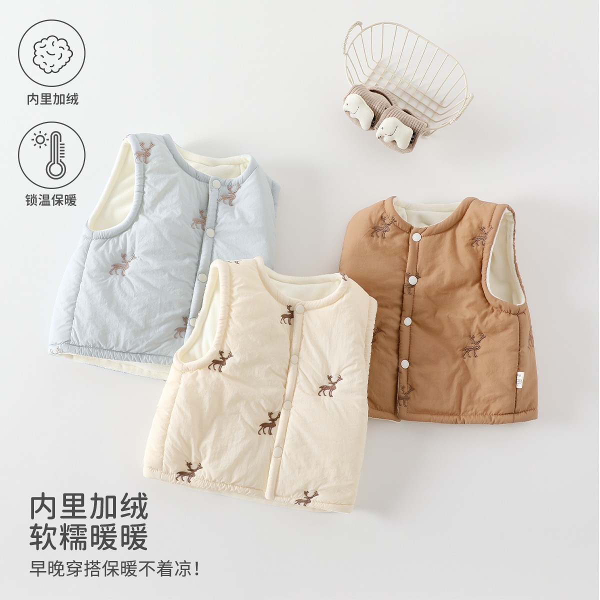 儿童衣服夹棉棉服马甲保暖秋冬季宝宝无袖加厚背心安阳婴童装