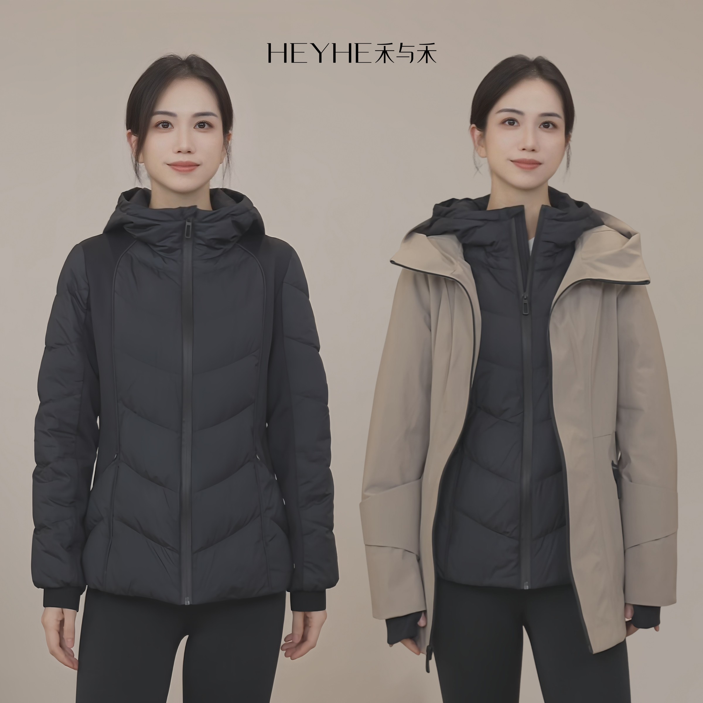 小禾【冬日玩家】90白鹅绒格子面料连帽运动风X挺阔收腰多穿羽绒服