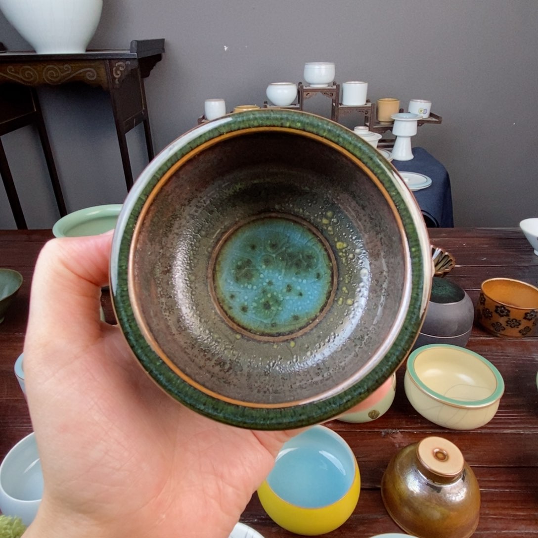 朱砂胎结晶釉 炉式杯 开片 