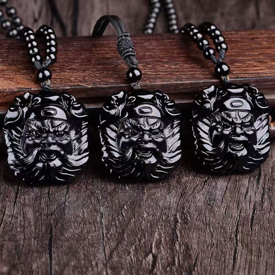 【附证书】新款纯天然乌金黑曜石钟馗吊坠情侣款护身饰品手串