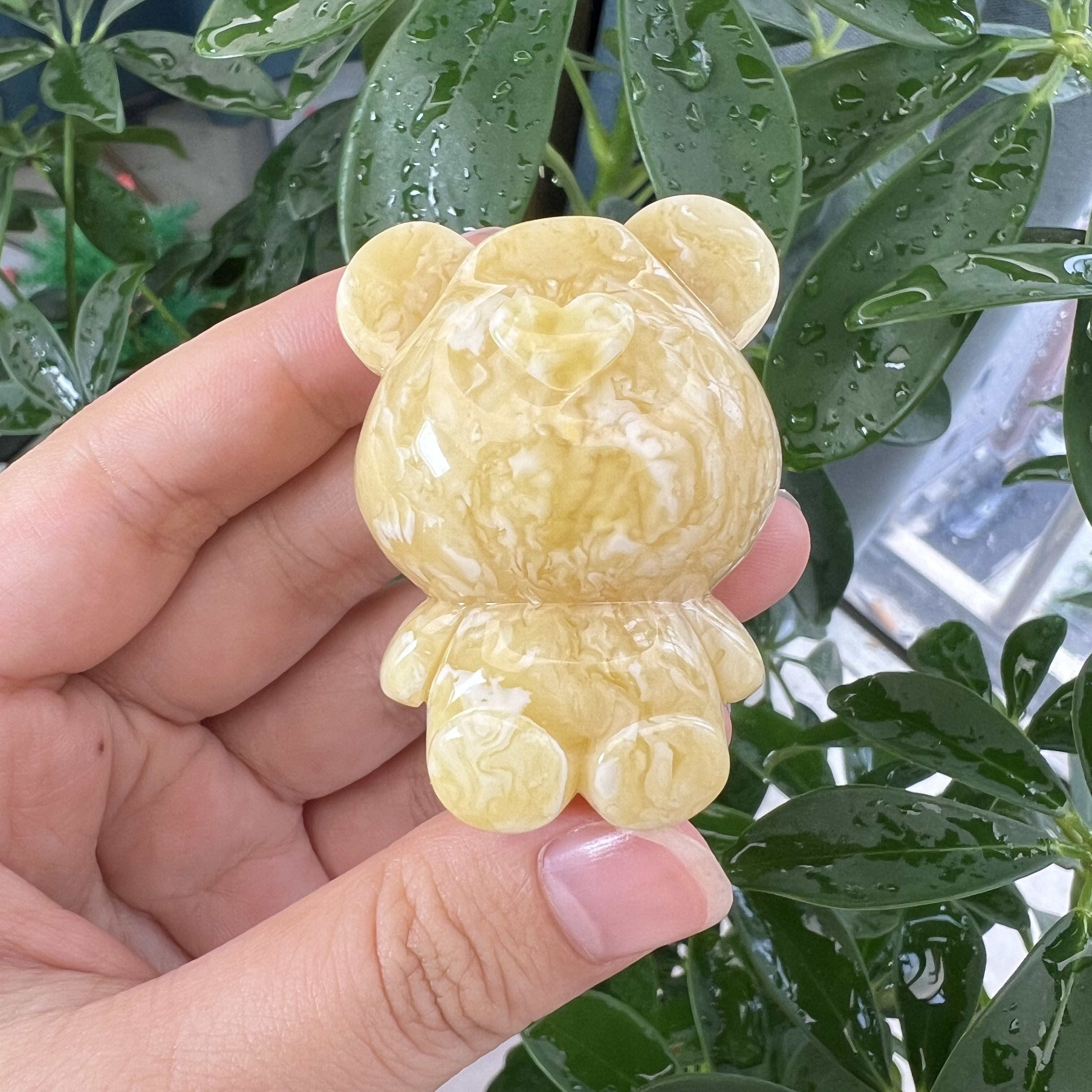 天然俄料浓蜡虎皮纹妖花蜜蜡小熊雕刻件30克 打孔编绳联系客服